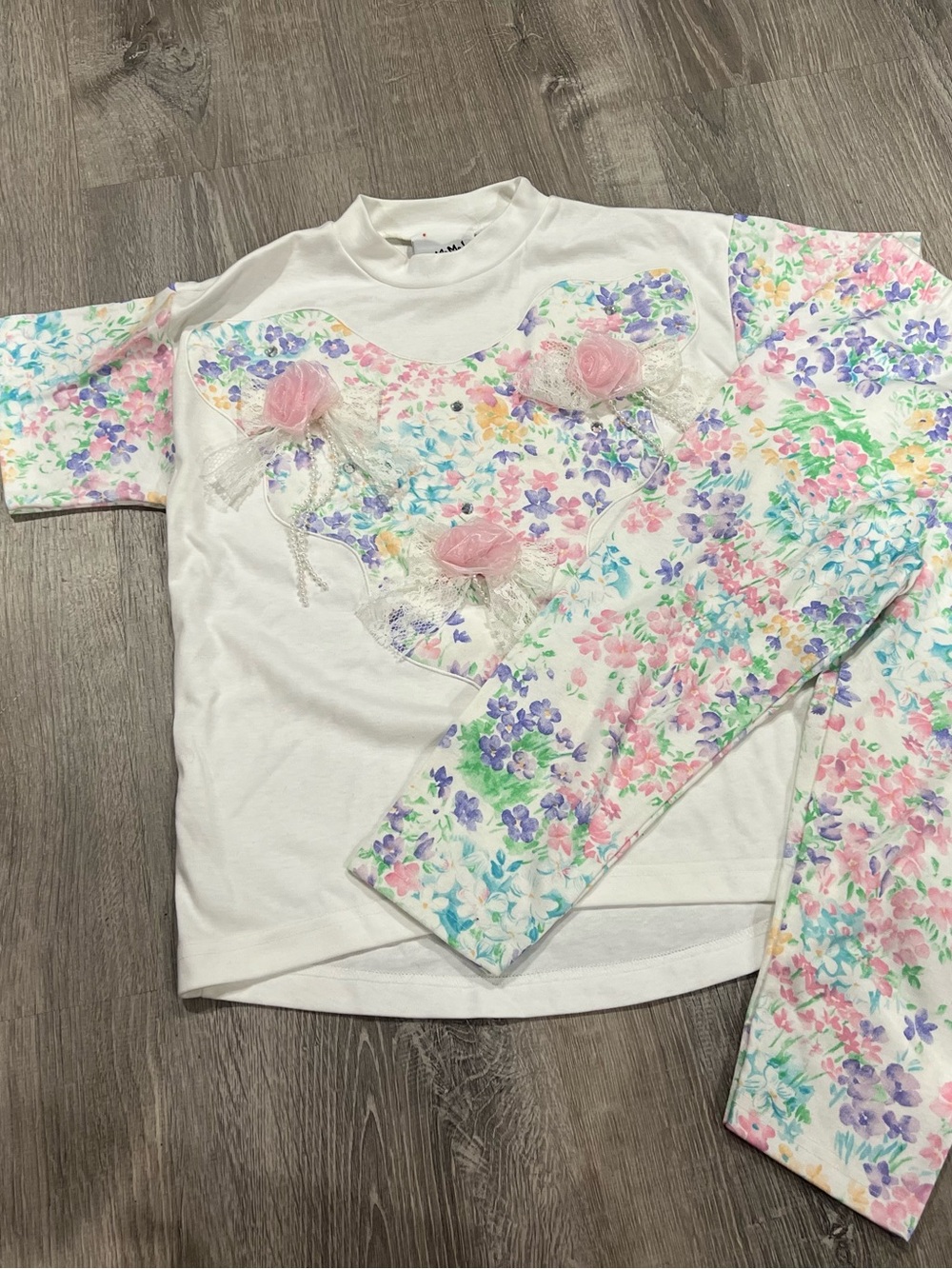 Tickle Me Girls Floral Heart Flower Set White 6x Vintage NWOT